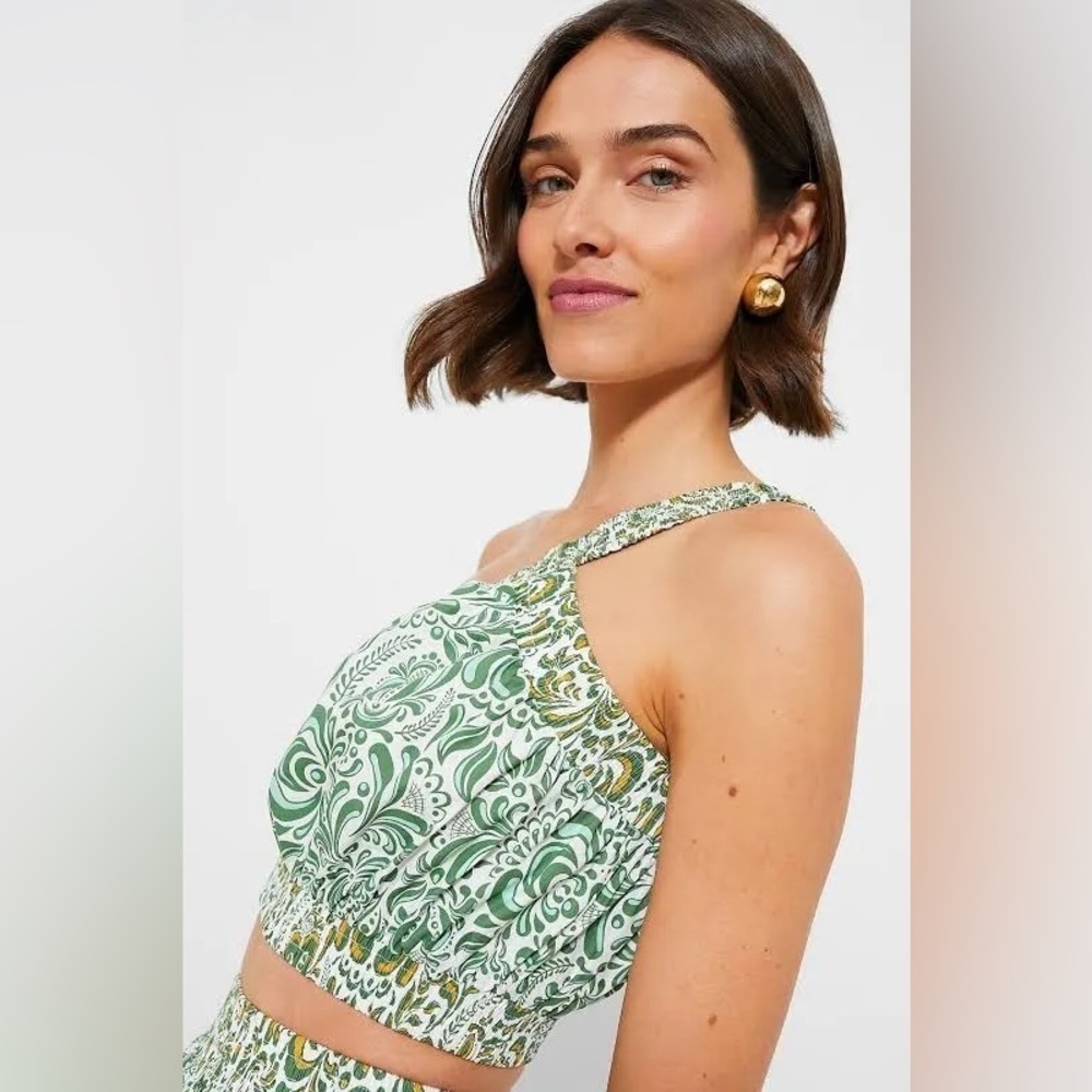 Hyacinth House Gina One Shoulder Crop Top Green Floral Cotton NWT Size XS - Picture 11 of 11